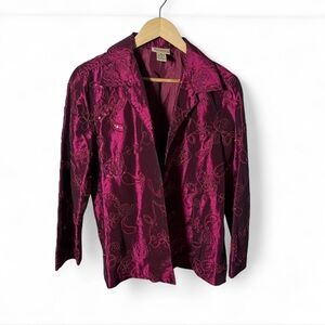 Vintage Renaissance Jacket M Fuchsia Satin Floral Embroidered Sequin Blazer